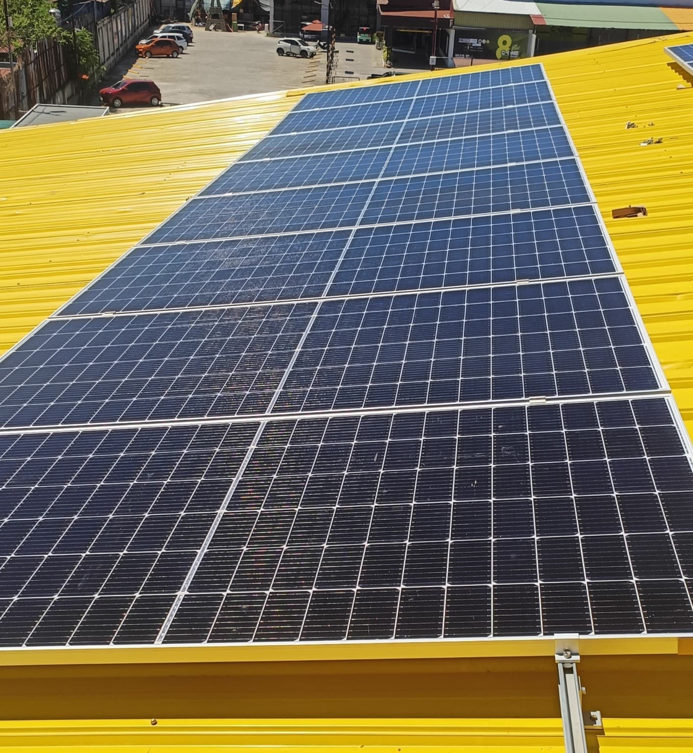 Close-up of completed rooftop solar array